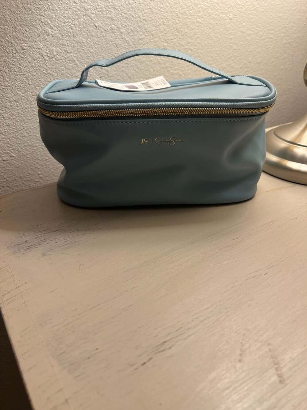 Jessica Simpson Light Blue Faux Leather Train Case Makeup Bag